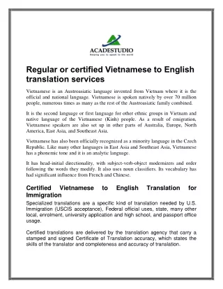 Regular or certified Vietnamese to English translation services
