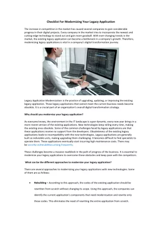 Checklist For Modernizing Your Legacy Application