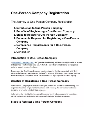 one person company registration