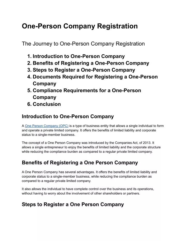 one person company registration