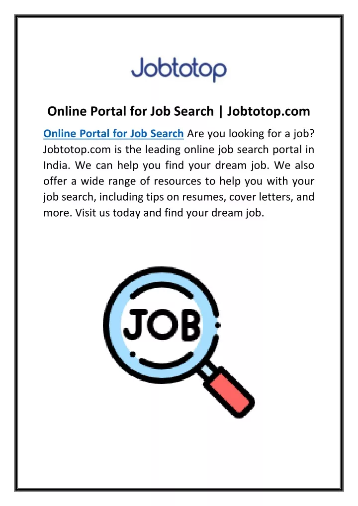 online portal for job search jobtotop com