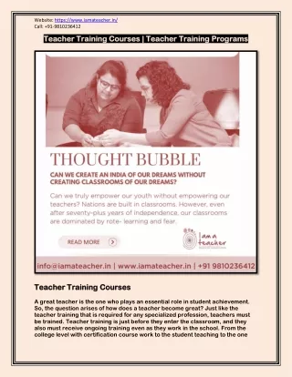 Teacher Training Courses - Teacher Training Programs