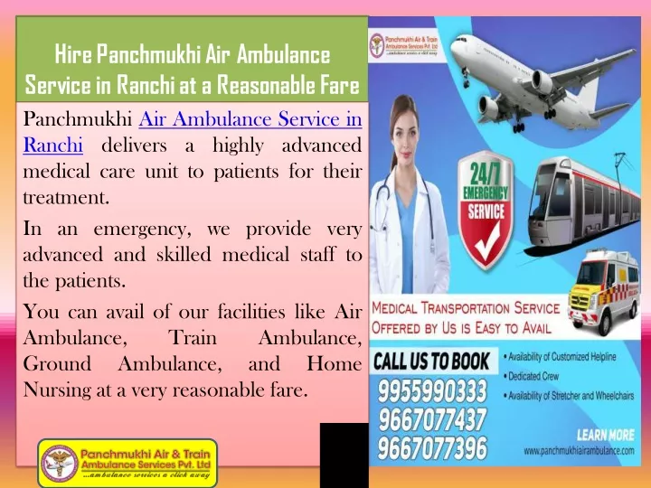 hire panchmukhi air ambulance service in ranchi