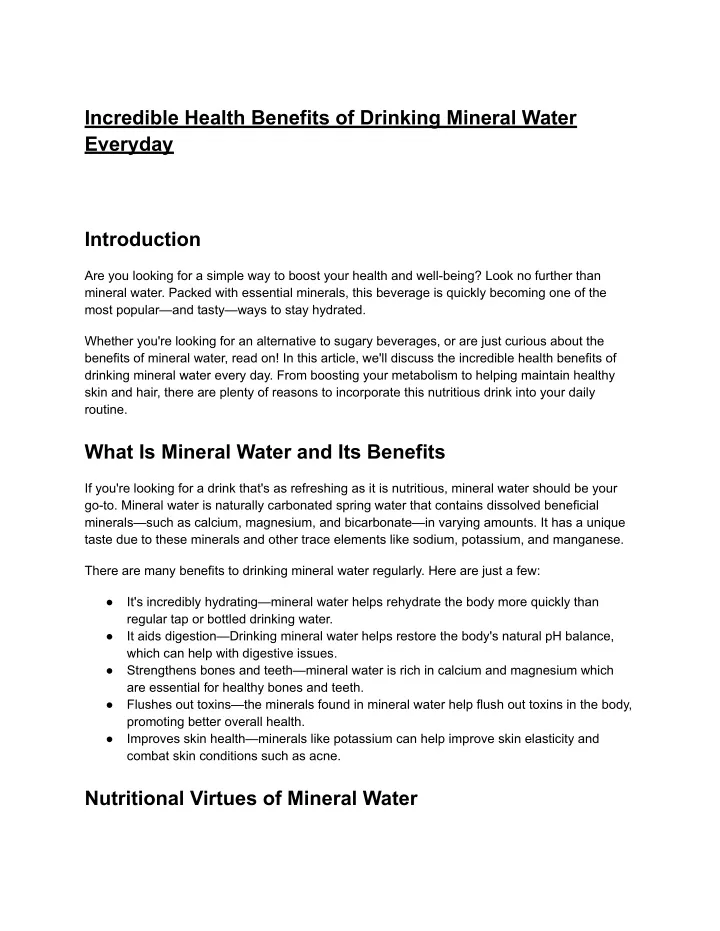 incredible health benefits of drinking mineral