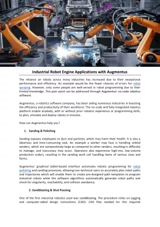 Industrial Robot Engine Applications with Augmentus