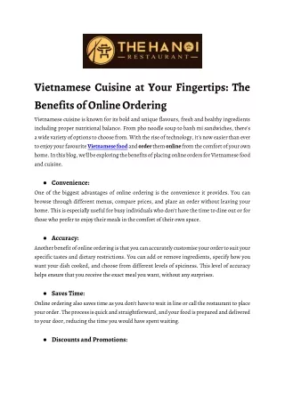 Vietnamese Cuisine at Your Fingertips_ The Benefits of Online Ordering