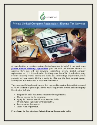 Private Limited Company Registration | Elevate Tax Services