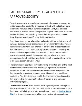 LAHORE SMART CITY LEGAL AND LDA-APPROVED SOCIETY