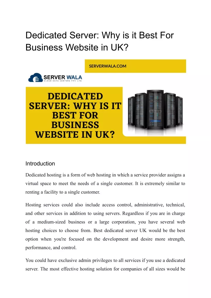 dedicated server why is it best for business