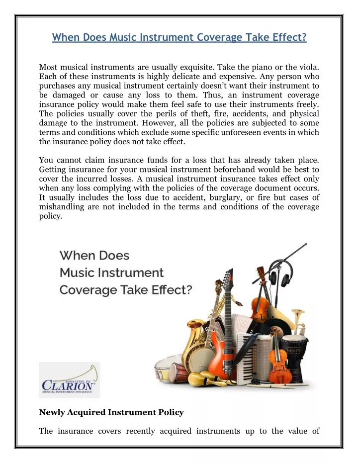 when does music instrument coverage take effect