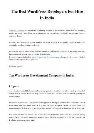 The Best WordPress Developers For Hire In India