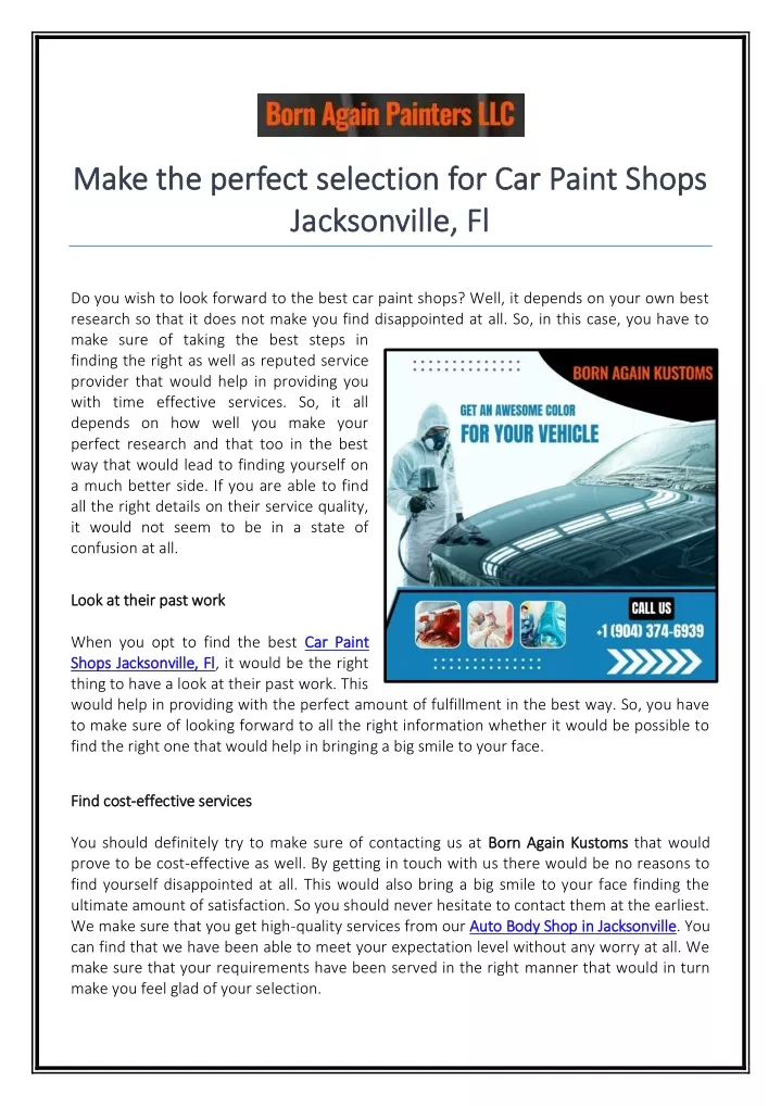 make the perfect selection for car paint shops