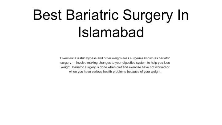 best bariatric surgery in islamabad