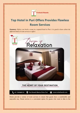 Top Hotel in Puri Offers Provides Flawless Room Services