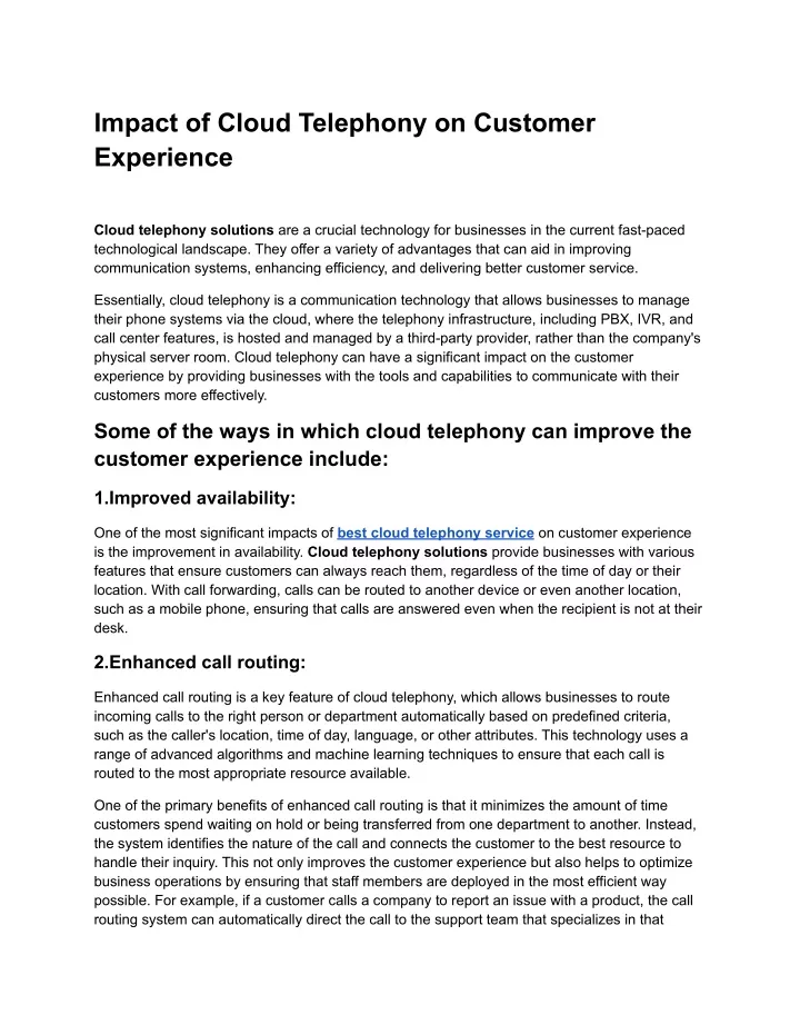 impact of cloud telephony on customer experience