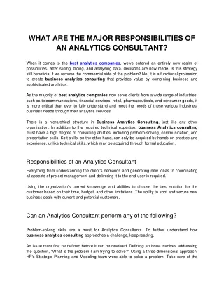 WHAT ARE THE MAJOR RESPONSIBILITIES OF AN ANALYTICS CONSULTANT