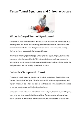 Carpal Tunnel Syndrome and Chiropractic care