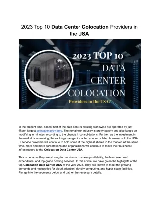 2023 Top 10 Data Center Colocation Providers in the USA