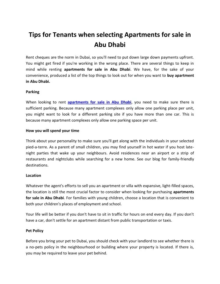 tips for tenants when selecting apartments