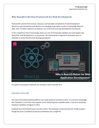 Why it is Best to Use ReactJS for Web Development