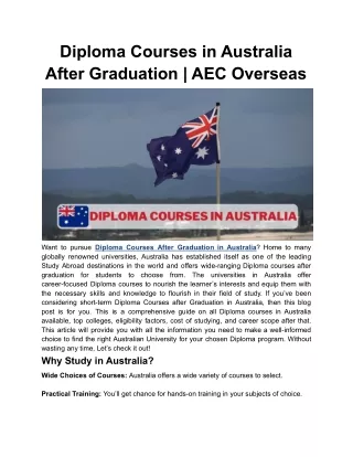 Diploma Courses After Graduation in Australia