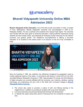 Bharthi Vidyapeeth University Online MBA Admission 2023