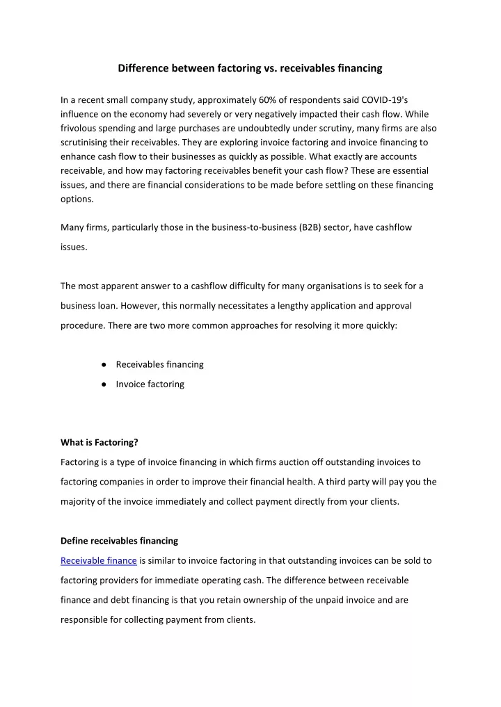 difference between factoring vs receivables