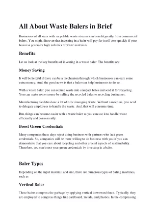 all about waste balers in brief
