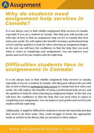 Why do students need assignment help services in Canada