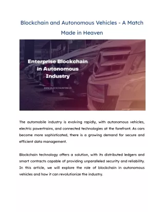 blockchain and autonomous vehicles a match