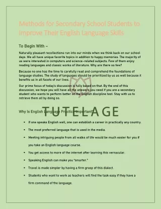 Methods for Secondary School Students to Improve Their English Language Skills