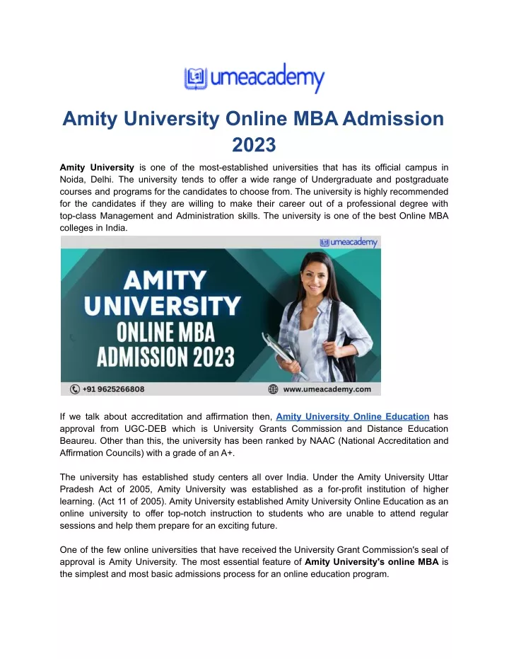 amity university online mba admission 2023