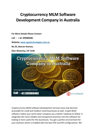 Cryptocurrency MLM Software Development Company in Australia