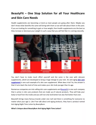 BeautyFit – One Stop Solution for all Your Healthcare and Skin Care Needs
