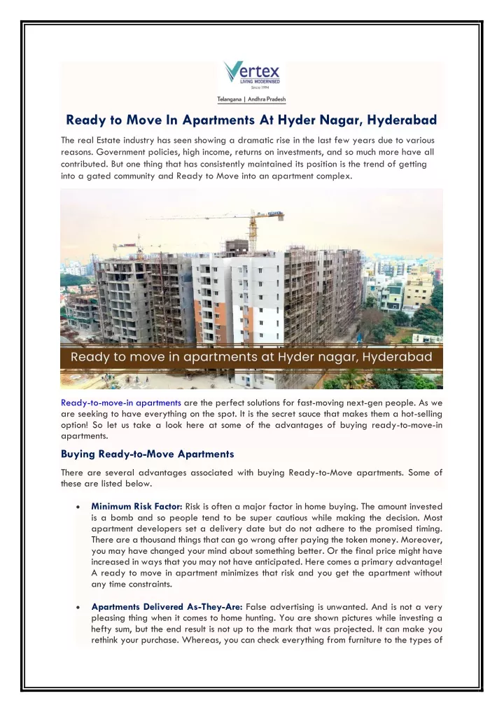 ready to move in apartments at hyder nagar