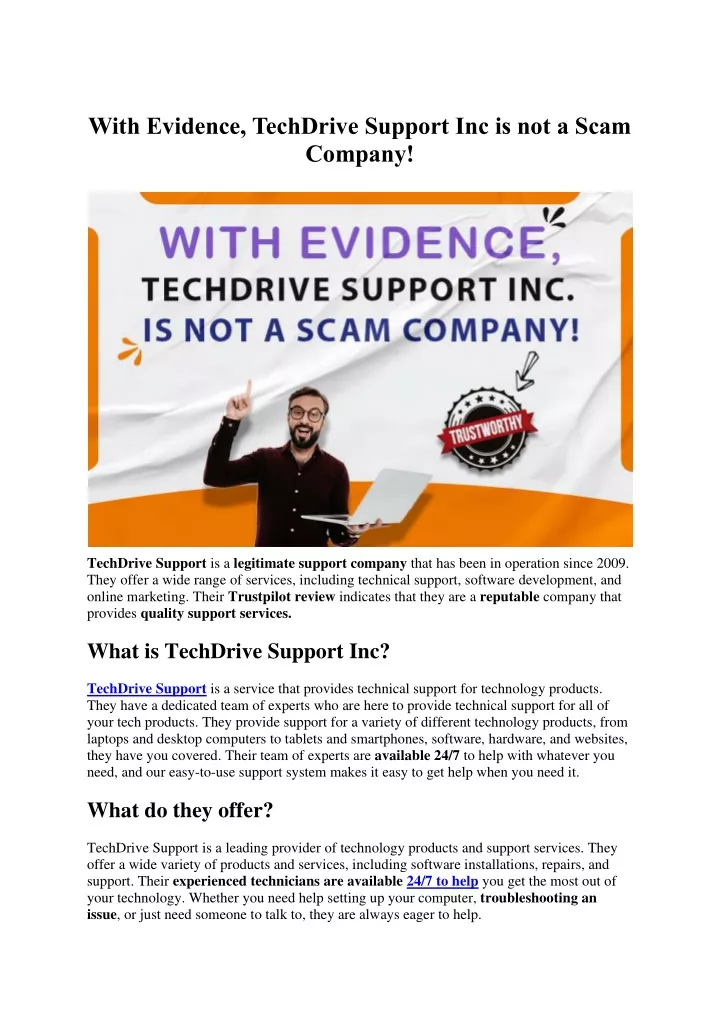 with evidence techdrive support inc is not a scam