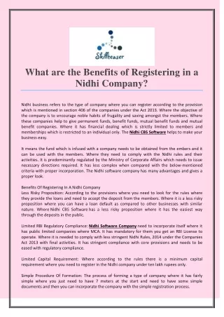 What are the Benefits of Registering in a Nidhi Company