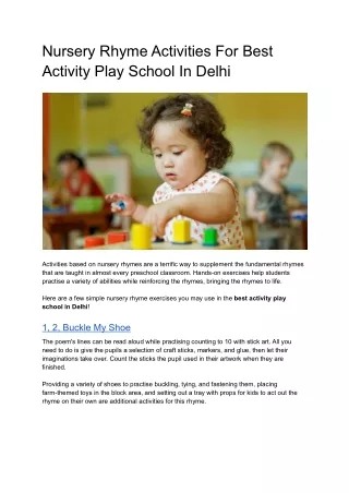 Nursery Rhyme Activities For Best Activity Play School In Delhi