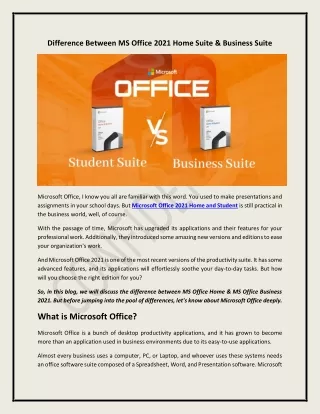 difference between ms office 2021 home suite