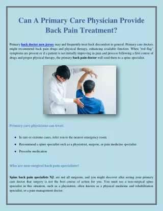 Can A Primary Care Physician Provide Back Pain Treatment?