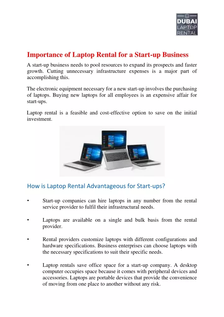 importance of laptop rental for a start