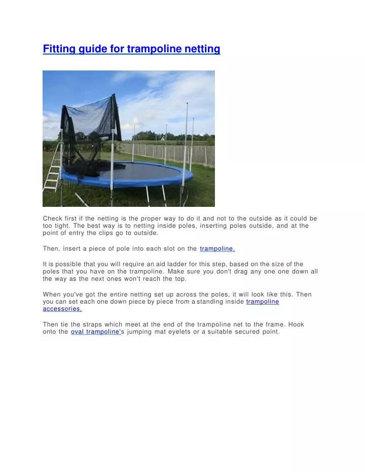 fitting guide for trampoline netting