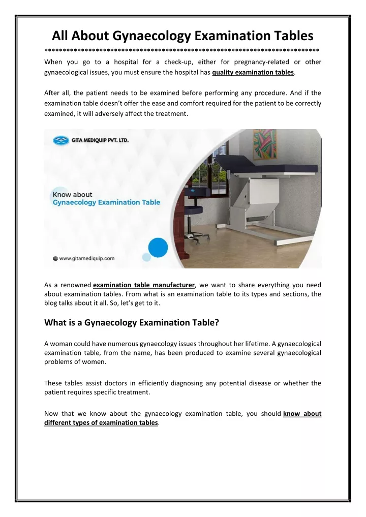 all about gynaecology examination tables