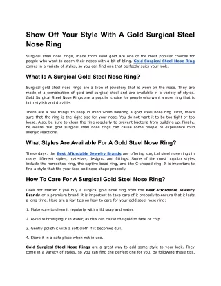 Discover the Beauty of Gold Surgical Steel Nose Rings