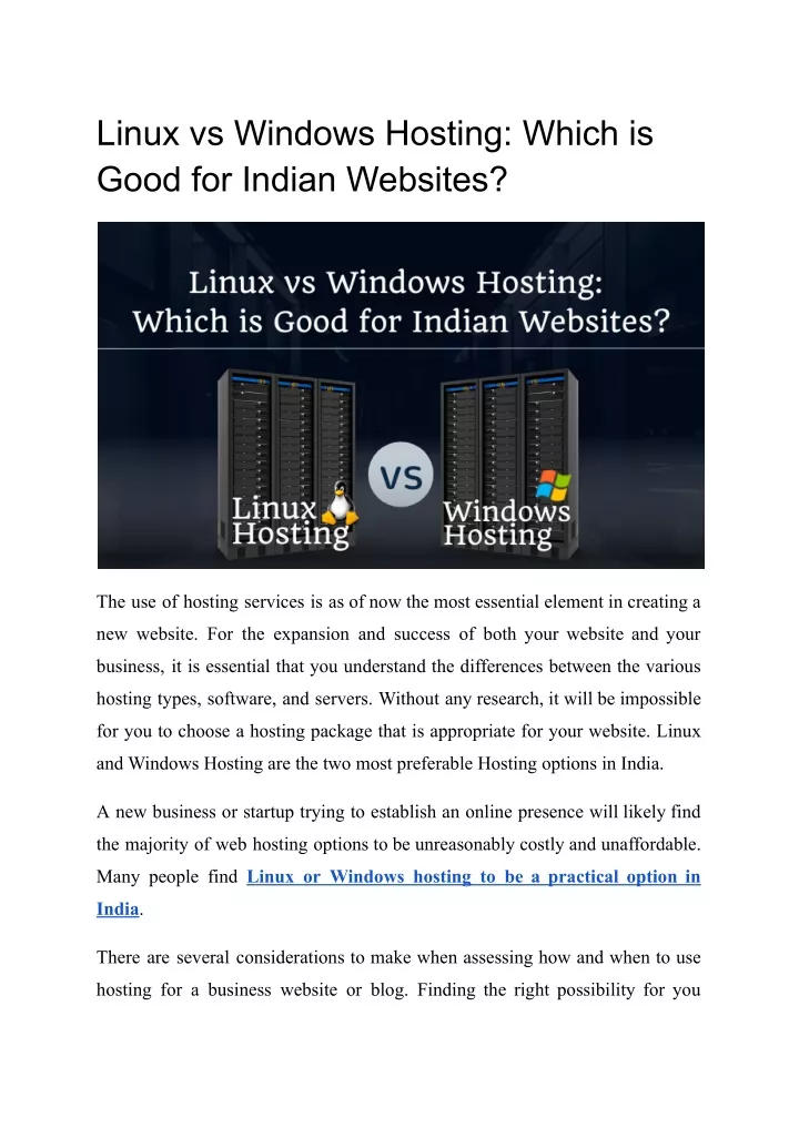 linux vs windows hosting which is good for indian