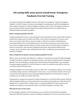 life saving skills every parent should know