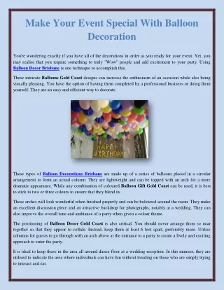 Make Your Event Special With Balloon Decoration