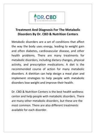 Get The Best Treatment For Metabolic Disorders