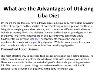 what are the advantages of utilizing liba diet