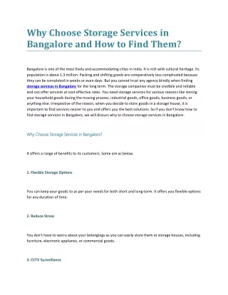why choose storage services in bangalore